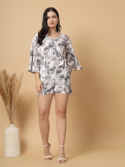 Women Grey Floral Printed Playsuit