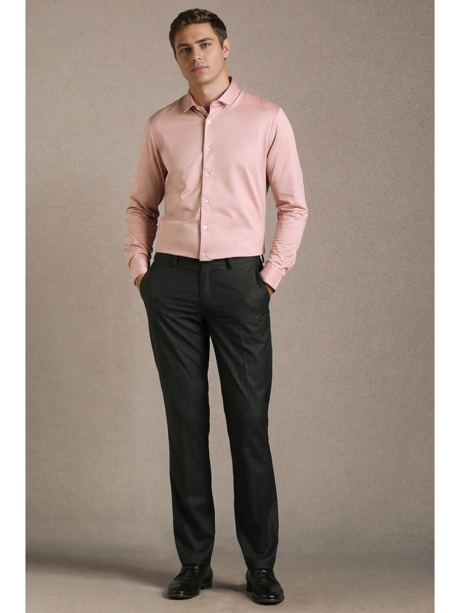 Men Black Solid Flat Front Formal Trouser