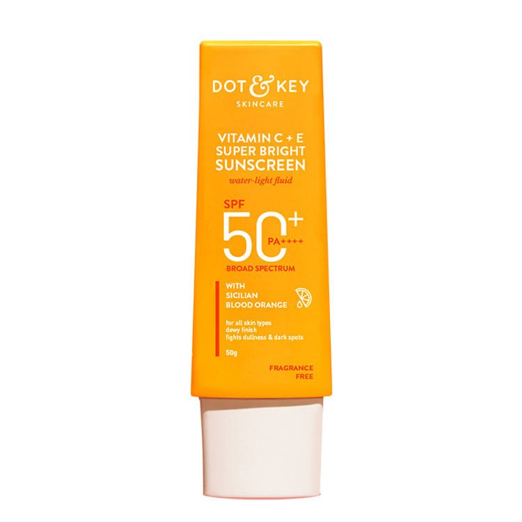 Dot & Key Vitamin C + E Super Bright Sunscreen SPF 50+ PA++++, Water-Light Fluid, Boosts Glow