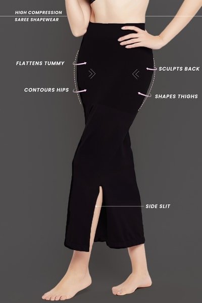 Clovia Saree Shapewear with Side Slit in Black