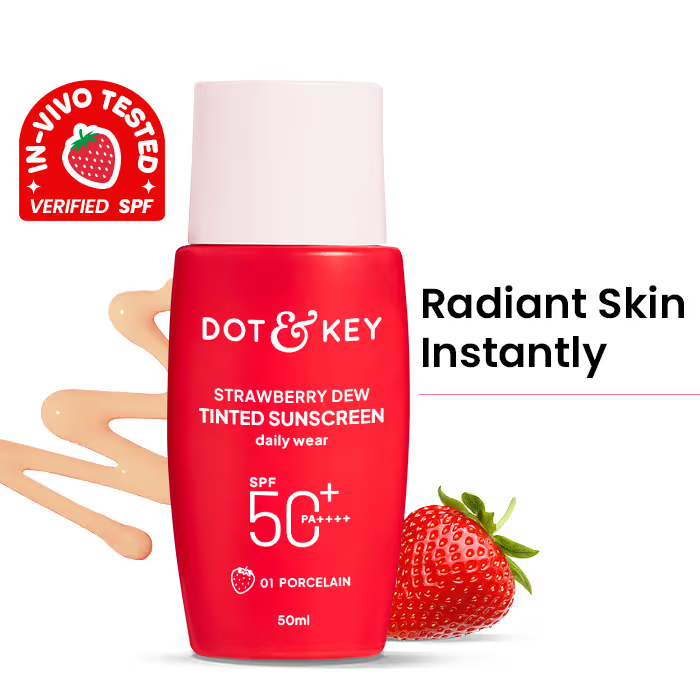 Dot & Key Strawberry Dew Tinted Sunscreen In-Vivo Tested SPF 50+ PA++++ for Daily Wear -01 Porcelain (50ml)