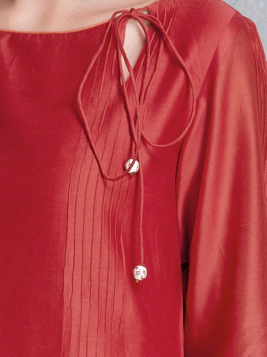 Vermillion Chanderi Kurta With Pintuck