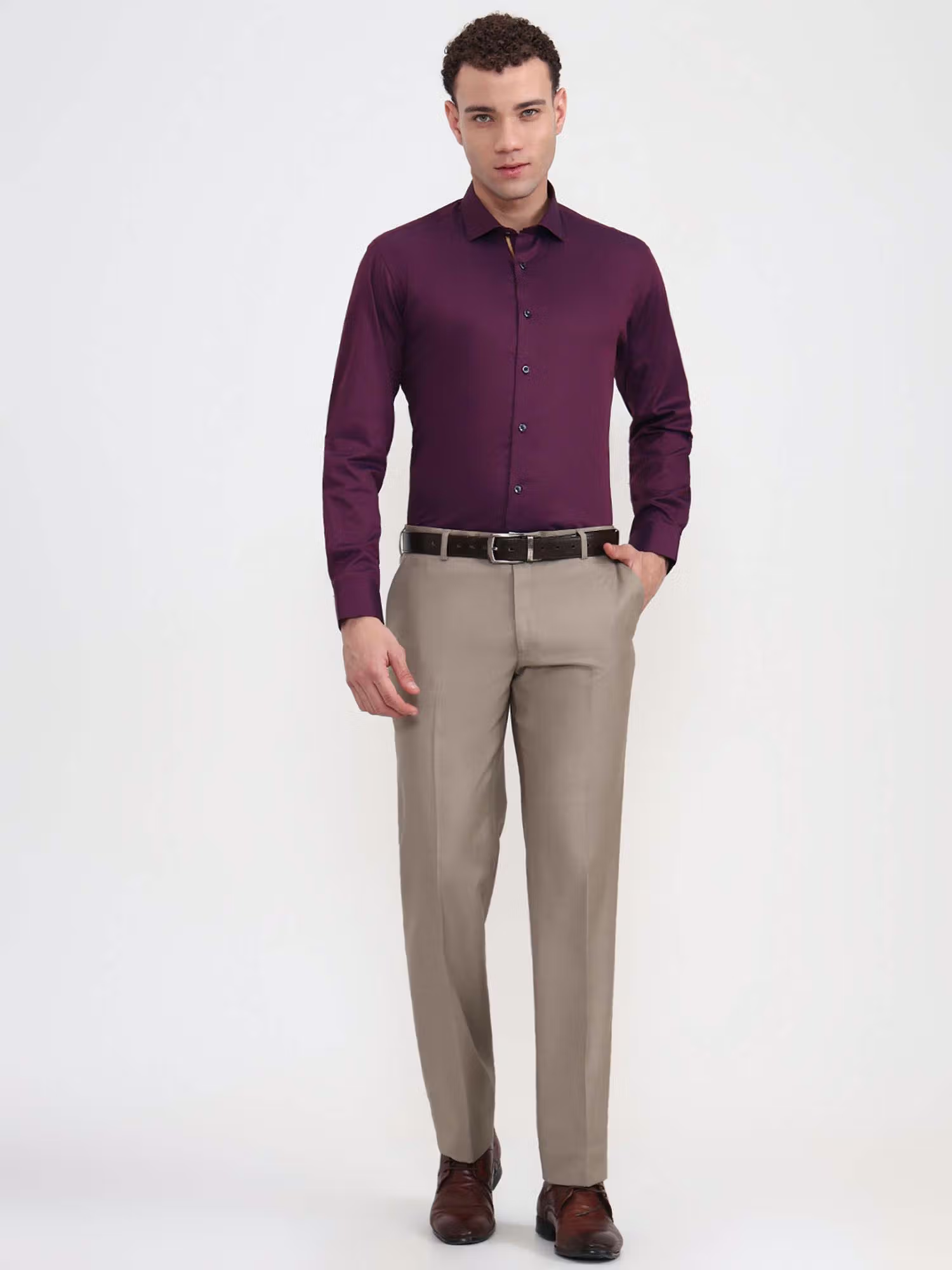 Men Beige Terry Rayon Formal Trouser
