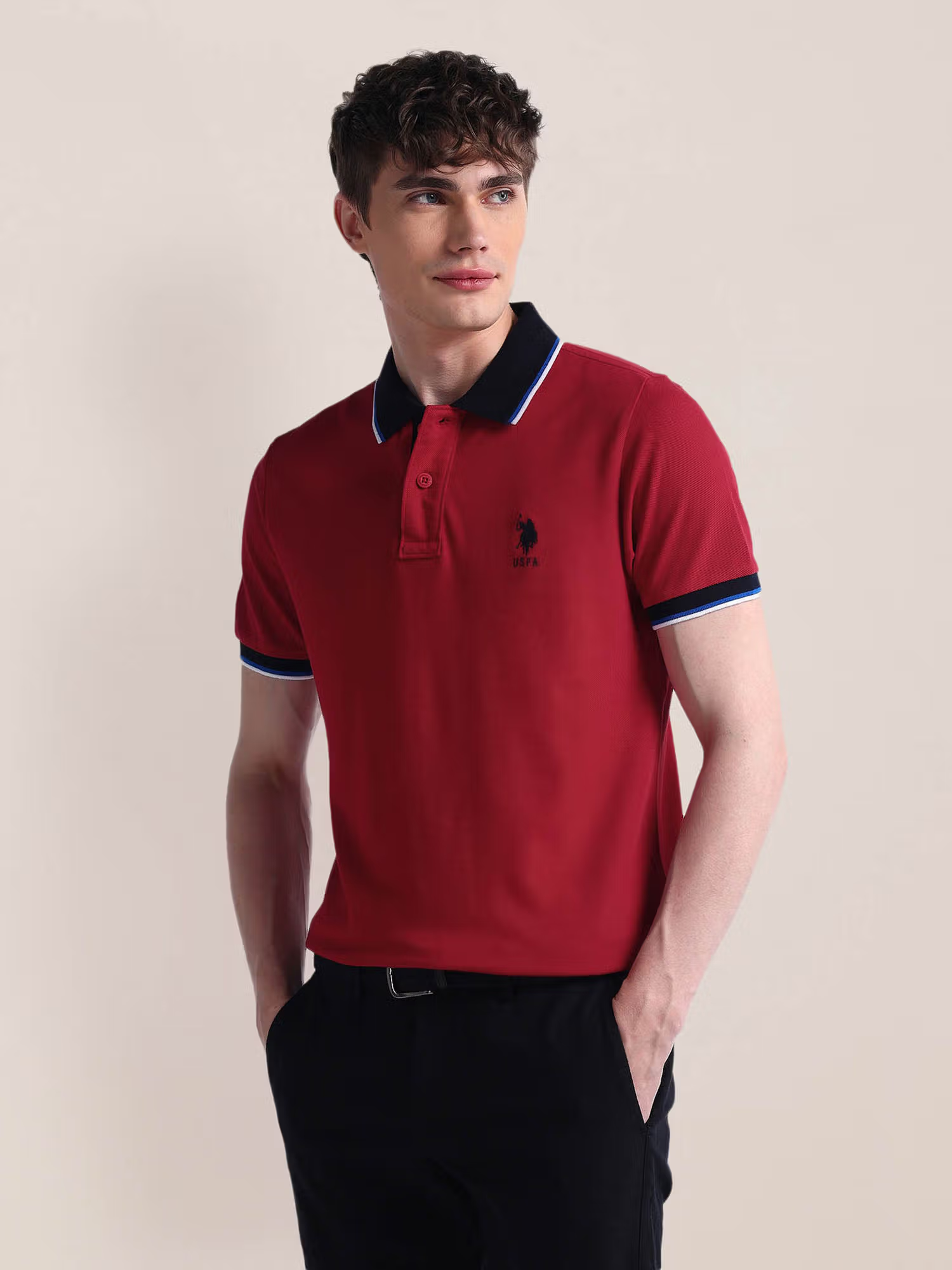 Red Solid Pure Cotton Polo T-Shirt