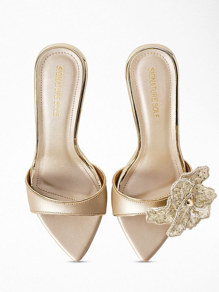 Gold Pointed Toe Heels for Women