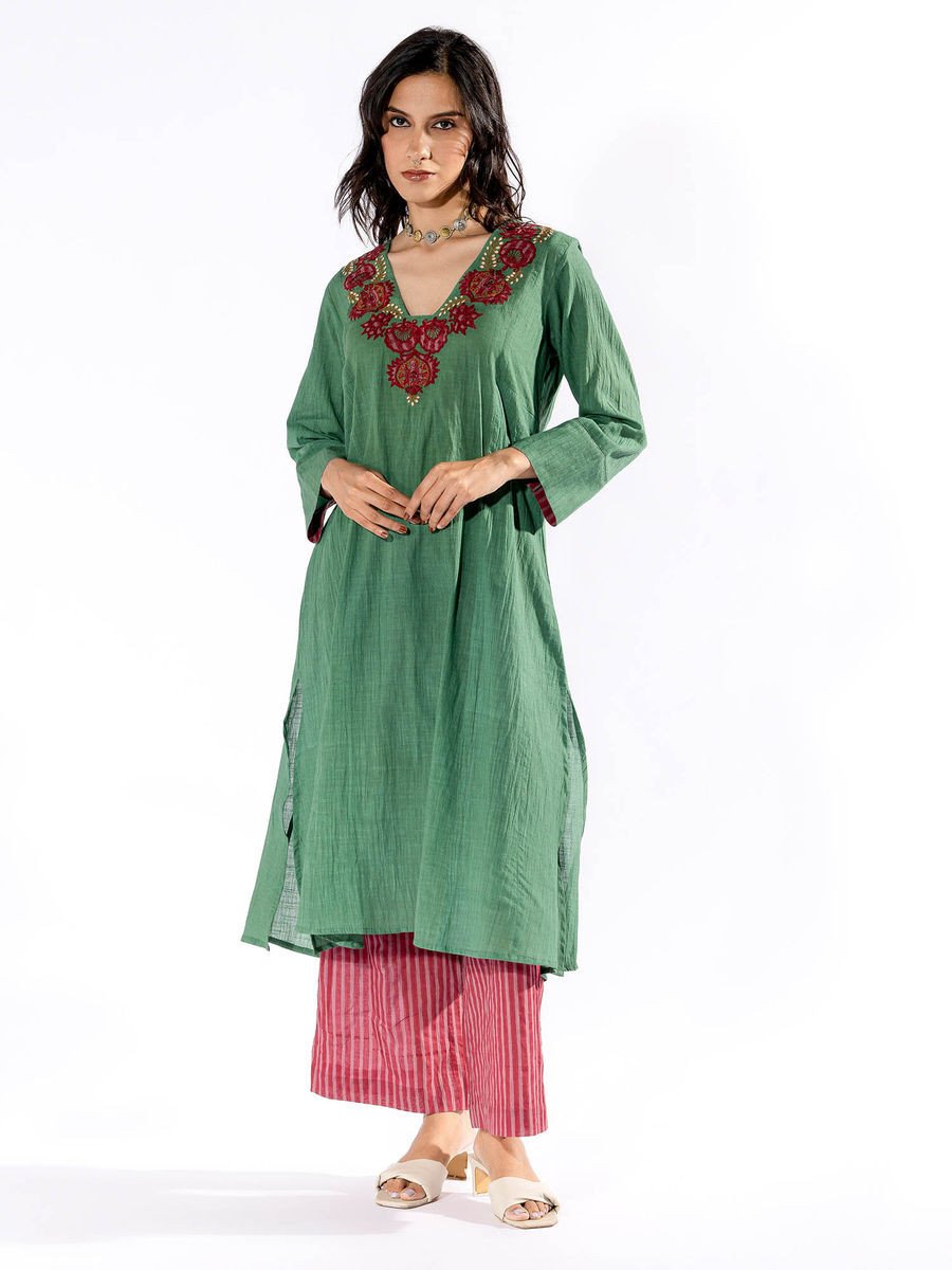 Green Embroiderd Kurta