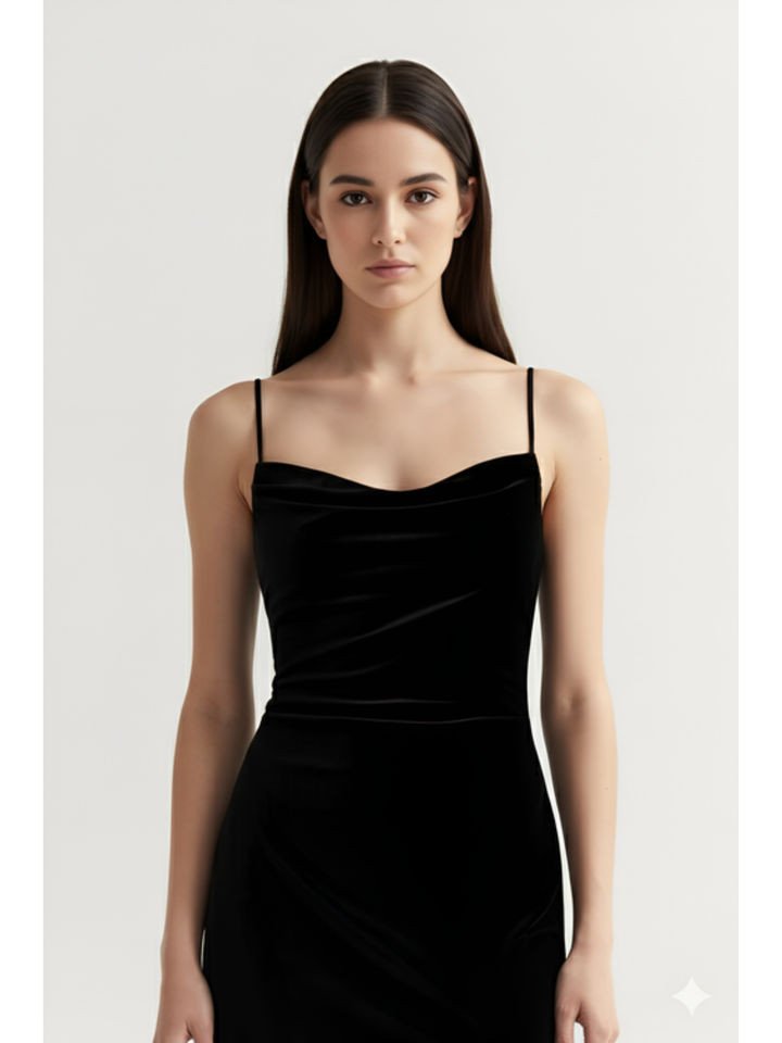 Black Velvet Cowl Neck Maxi Dress