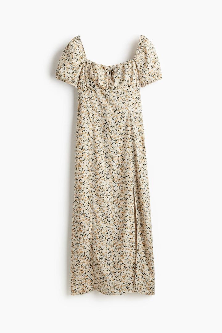 H&M Women Beige Puff-Sleeved Dress
