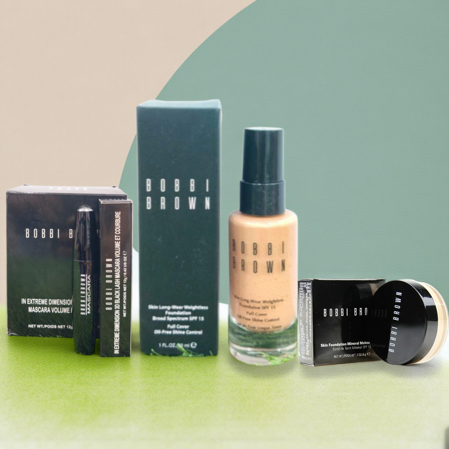 Bobbi Brown Combo-  Skin Long Wear Weightless Foundation, Sheer Finish Loose Powder,Smokey Eye Mascara Black