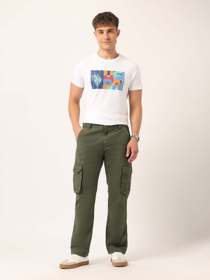 U.S. Polo Assn. Men Green Mid Rise Twill Straight Fit Cargo