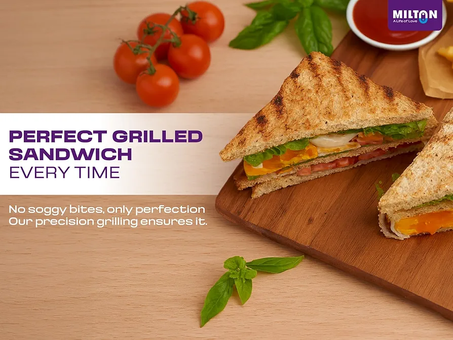 MILTON Express 800 Watt Grill Sandwich Maker | Electric Toaster Griller Sandwich Maker | Non Stick Coating Grill Plates | Power Indicators | 1 Year Warranty | Black