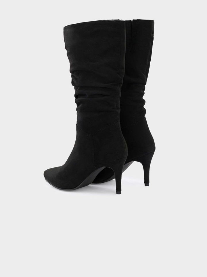 Women Black High-Top Stiletto Heeled Slouchy Boots