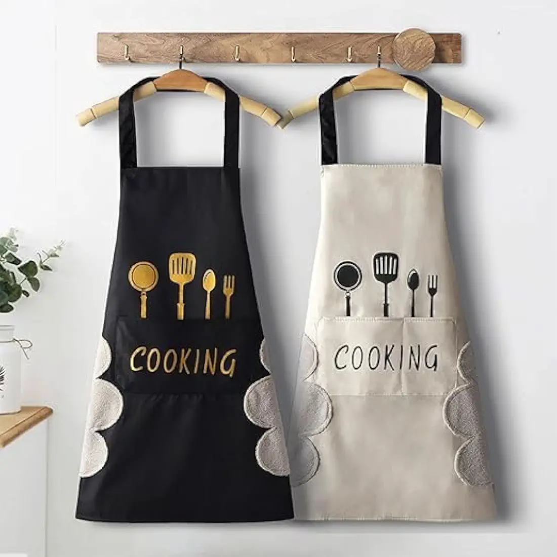 Apron for Kitchen, Waterproof Kitchen Apron for Women with Big Front Pocket Hand-Wiping Towel, Washable PVC Apron for Women And Men Chef Cooking