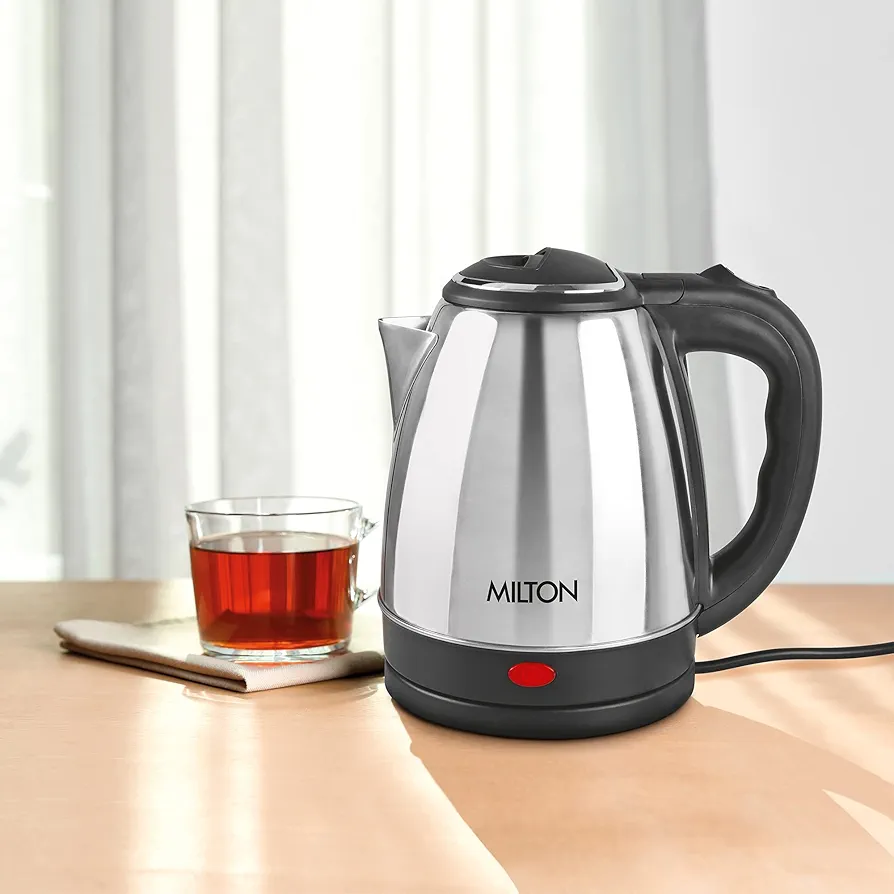 MILTON Appliances Go Electric Kettle 1.8 Litre I 3X Protection - Dry Boil, Auto Shut Off, Overheat I 1350 Watt I Super Fast Boiling I Stainless Steel I 360° Power Base I 1 Year Warranty
