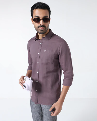 Purple Linen Solid Shirt - Cleo