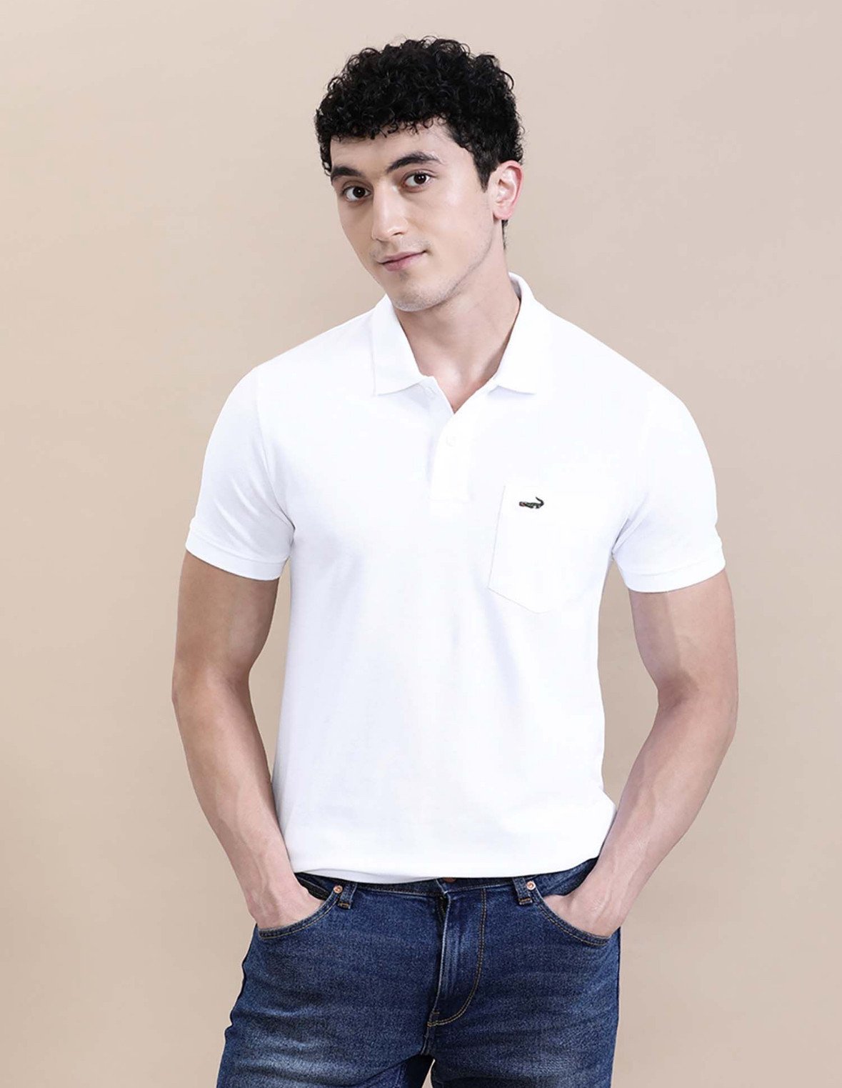 White Solid/Plain Slim Fit Polo T-Shirt