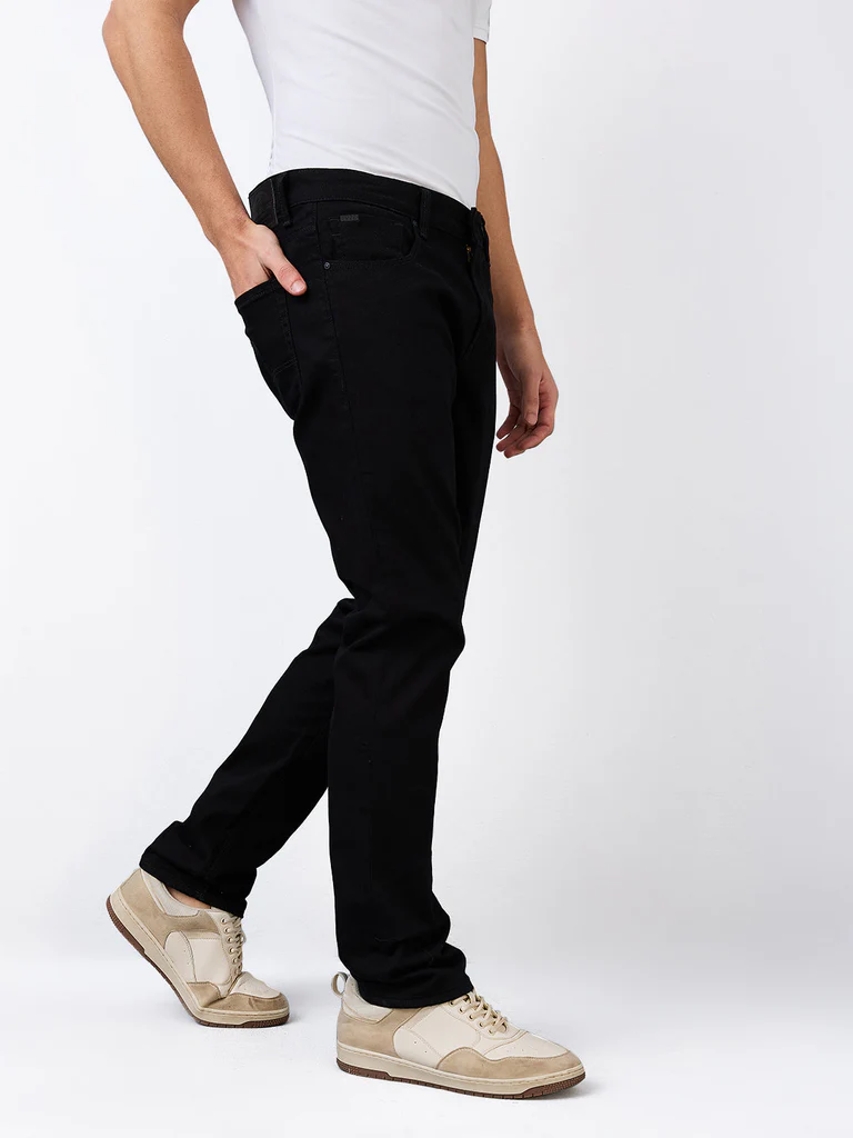 Men Jeans Regular Fit Black Mid Rise
