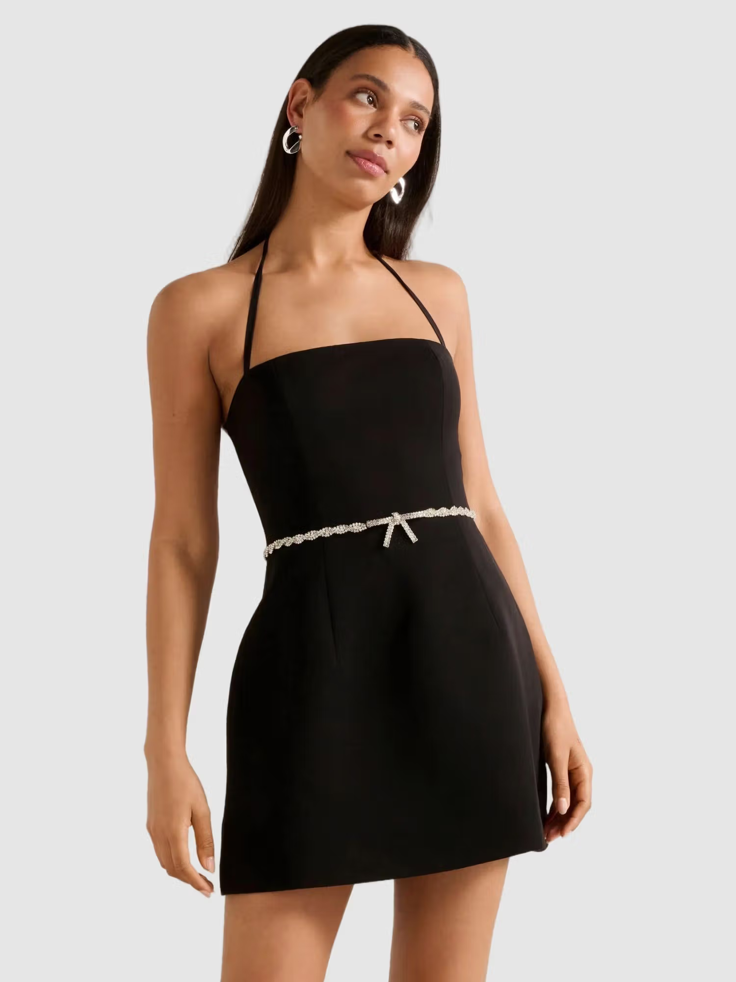 Mattie Halter Diamante Bow Mini Dress