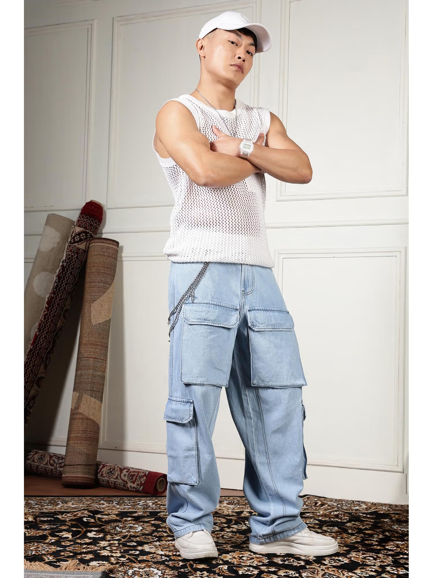 Blue Baggy Casual Solid Jeans