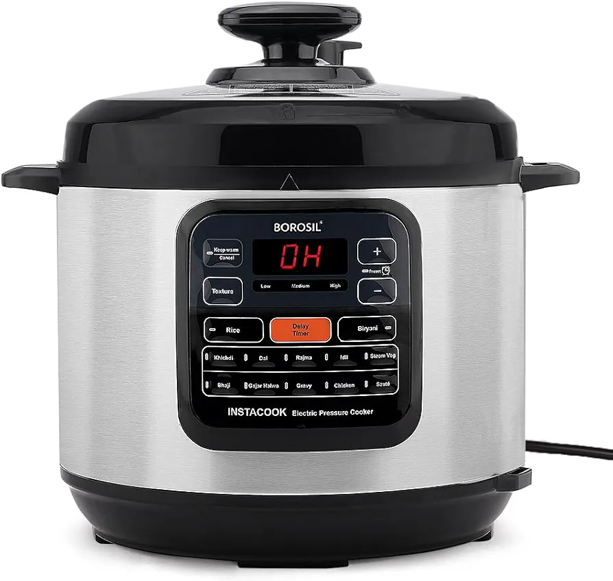 Borosil Pronto Electric Rice Cooker | Keep Warm Feature with Indicator Display, Anti Skid Rubber Feet | Cook & Boil Noodles, Rice, Upma, Idli | 2 Years Warranty (INSTACOOK 6 L)