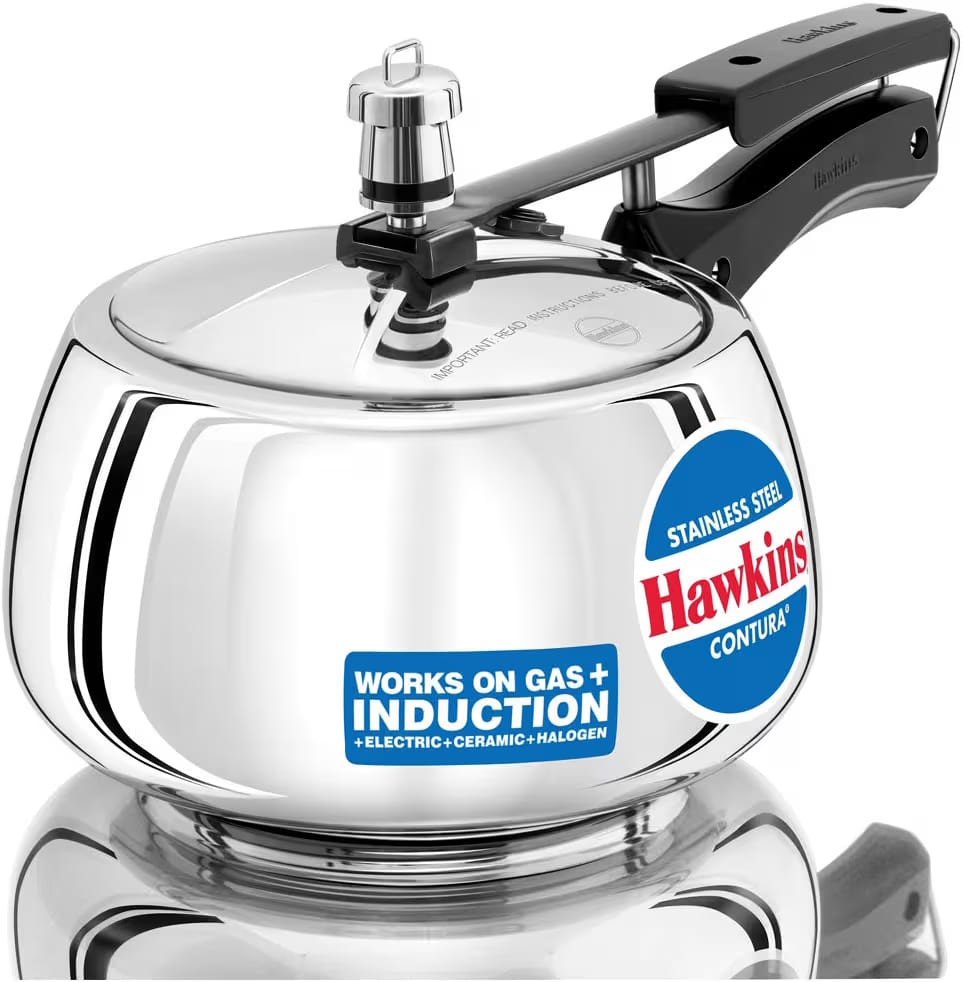 Hawkins 2 Litre Contura Pressure Cooker, Stainless Steel Inner Lid Cooker, Induction Cooker, Silver (SSC20)