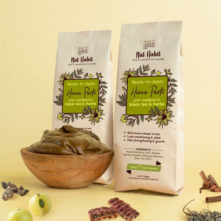 Ready-To-Apply Henna Paste Pre-Soaked In Black Tea, Rosemary Oil & Herbs - Dark Brown