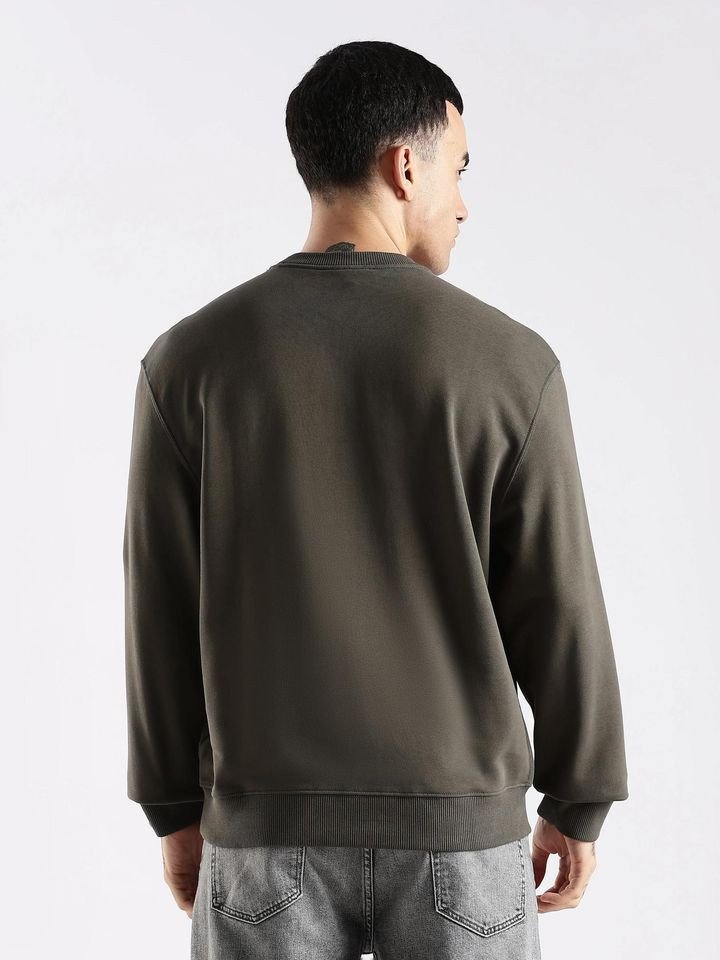 Calvin Klein Olive Logo Relaxed Fit Cotton Sweatshirt
