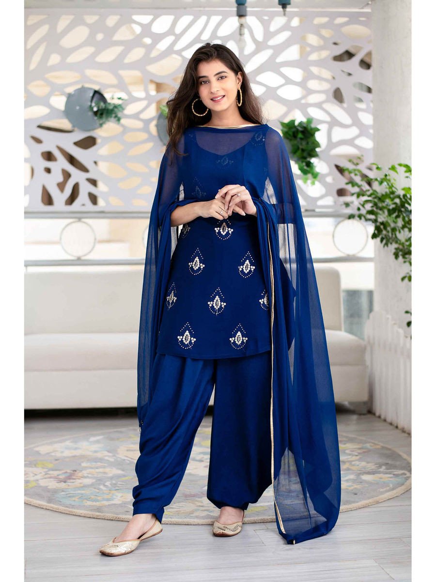 Deep Blue Patialla And Kurta With Dupatta (Set Of 3)