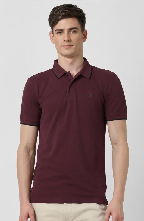 Men Maroon Solid Collar Neck Polo T-Shirt