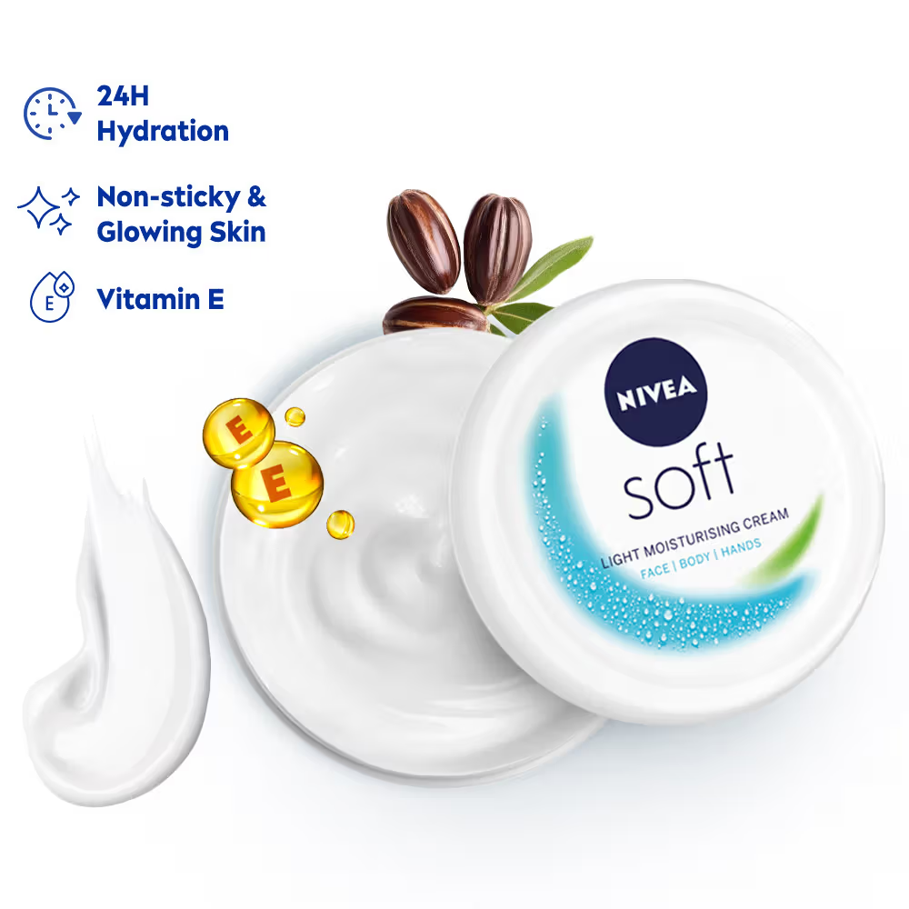 NIVEA Soft Vit E Light Non Sticky Face Moisturiser Cream Fresh & Hydrated Skin For All Skin Types (200ml)