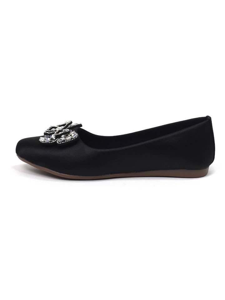 Women Black Satin Butterfly Ballerinas