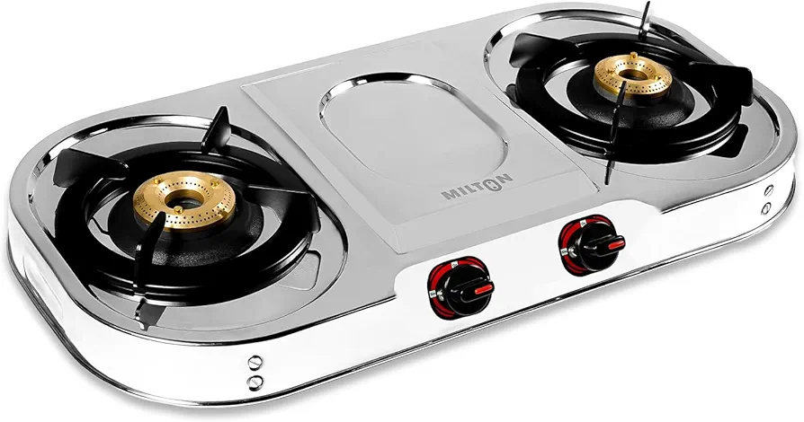 MILTON Royal Stainless Steel LPG Gas Stove 2 Burners | ISI Certified Manual Ignition 2 Burner Gas Stove | 360 Degree Nozzle | High Powered Brass Burners | 1 Year Manufacturer's Warranty