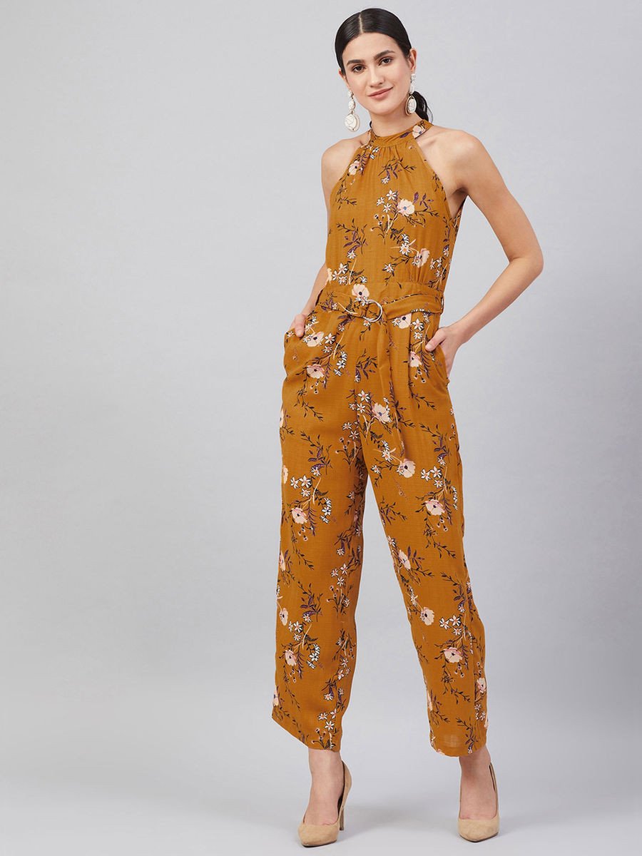 Mustard Regular Floral Jumpsuits