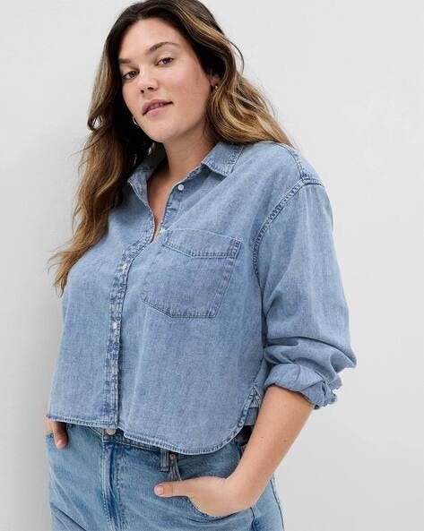 GAP Light-Wash Cropped Denim Shirt
