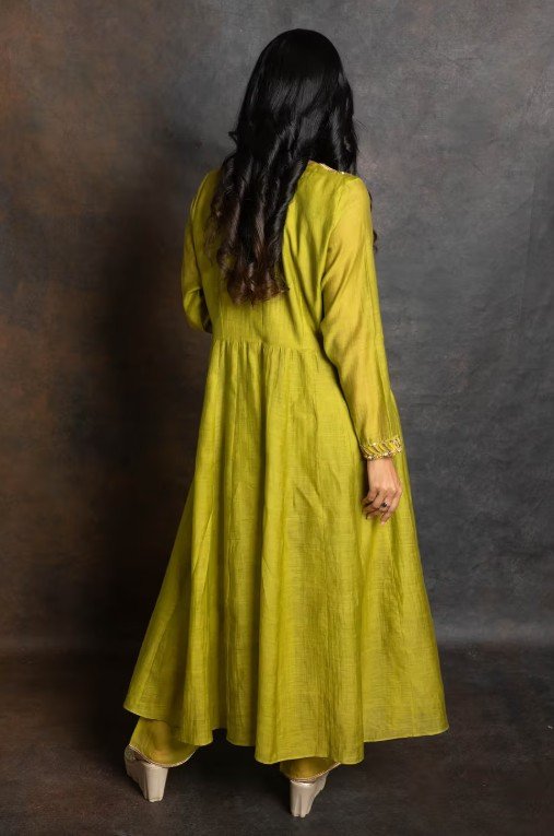 Shamrock Green Embellished Anarkali with Pant and Dupatta (Set of 3)