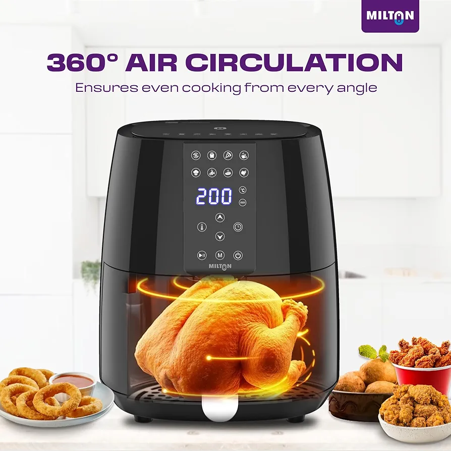 Milton Rapid Digital Air Fryer 4.2L | 1450W | 360° High Speed Air Circulation | Up to 90% Less Oil Usage | 8 Preset Menus | Touch Control Panel & Digital Display | Auto Shut-Off | 1 Year Warranty