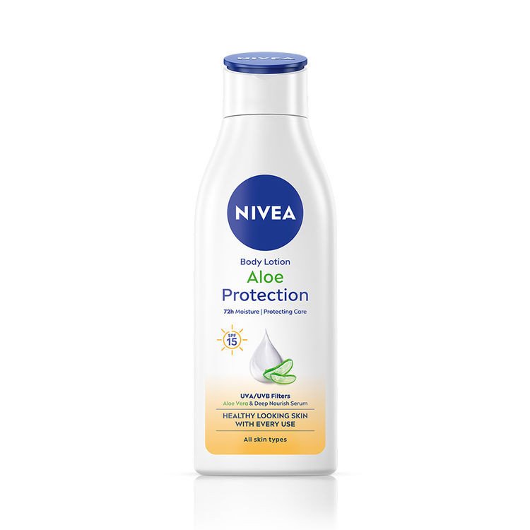 NIVEA Sunscreen lotion with SPF 15 & ALOEVERA- 5 in 1 COMPLETE CARE for 48H Moisturization MRP 275/-