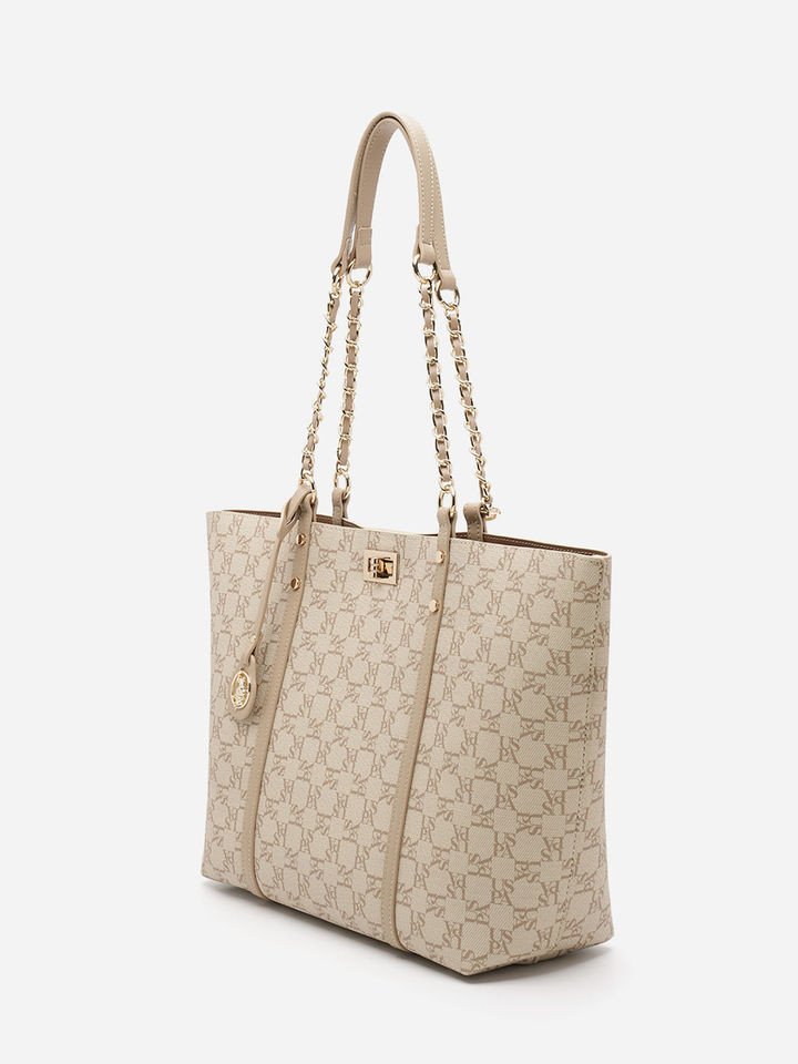 U.S.Polo Assn Kylie Beige tote Handbag with Monogram print