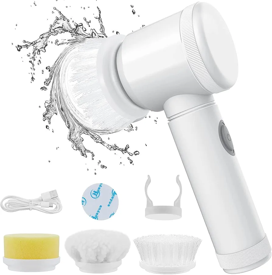 Multi-Functional Electric Cleaning Brush 5 in 1 Magic Power Scrubber Household Cleaning Tools Spin Scrubber with Buffer Polisher, for Bathroom, Shower, Tub, Kitchen Floor