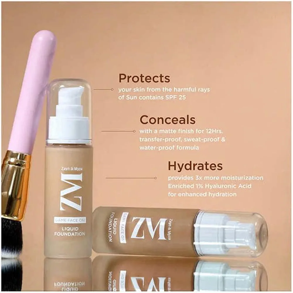 ZM Zayn & Myza Game Face On | 12Hrs Lasting, Hydrating & Waterproof | Liquid Foundation (Sand,06)