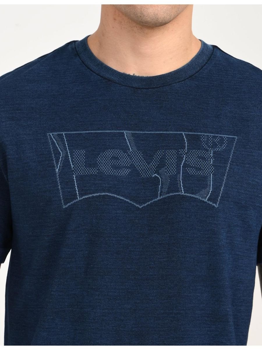 Mens Brand Logo Dark Blue Slim Fit Seamless T-Shirt