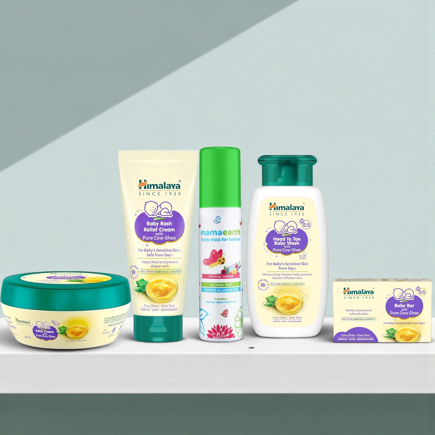 Baby Care Combo-Himalaya Baby Cream,Himalaya Head to Toe Baby Wash,Himalaya Baby Rash Relief Cream, Himalaya Baby Bar, Mamaearth Tropical Garden Body Mist
