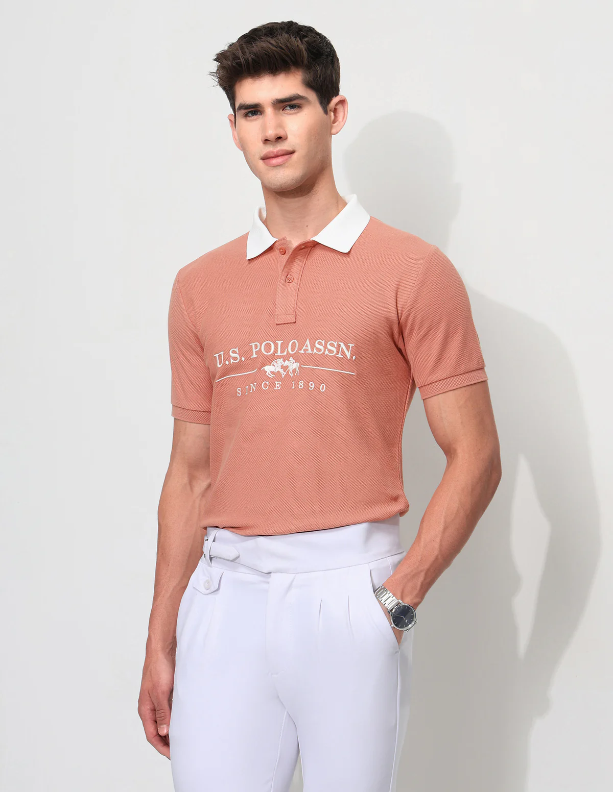 Brand Embroidered Slim Fit Polo Shirt