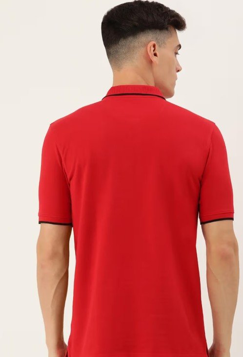 Men Red Solid Collar Neck Polo T-Shirt