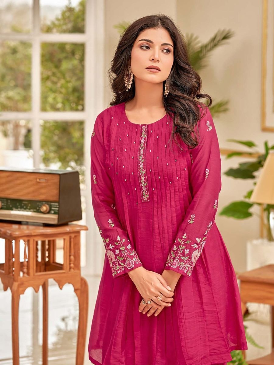 Varanga Floral Motif Thread Embroidered Flared Kurta with Palazzo (Set of 2)