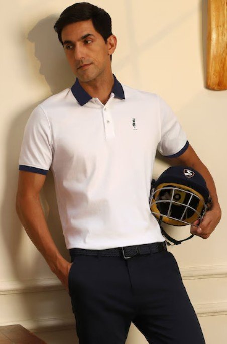 Men White Graphic Print Polo Neck T-shirt