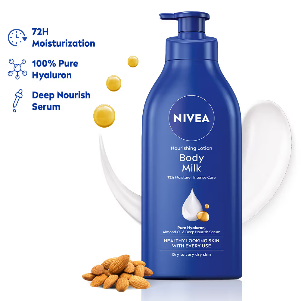 NIVEA Deep Moisture Serum Vit E Body Lotion 72H Intense Moisturization Almond Oil Dry Very Dry Skin (600ml)