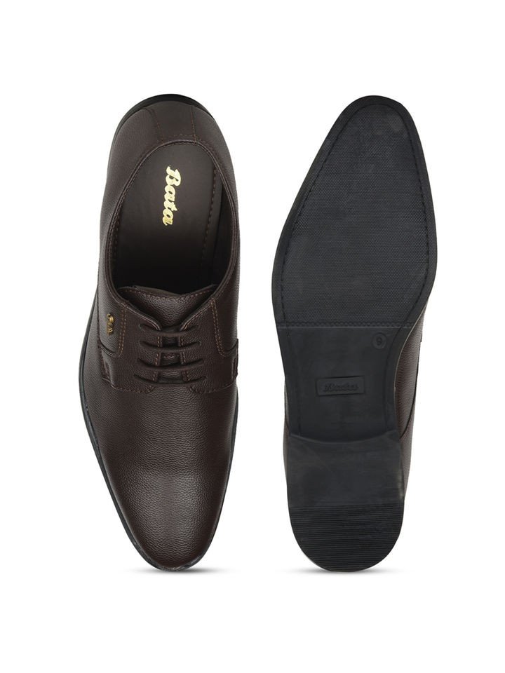 Bata Men Formal Round Toe Derbies Shoes Brown