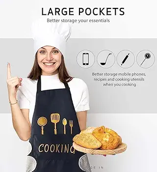 Apron for Kitchen, Waterproof Kitchen Apron for Women with Big Front Pocket Hand-Wiping Towel, Washable PVC Apron for Women And Men Chef Cooking