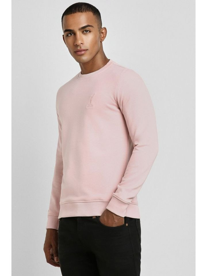 Peter England Men Pink Solid Crew Neck Sweatshirt